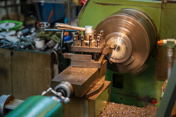 The lathe machine finishing cut the metal  parts by lathe tools.