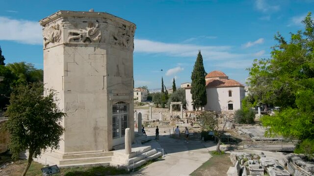 Remains of the Roman Agora and Tower of the Winds in Athens, Greece.