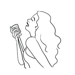 design vector oneline illustration people singing 