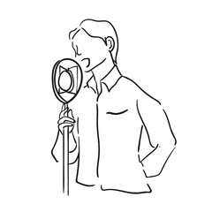 design vector oneline illustration people singing 