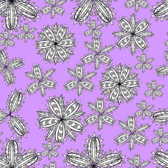 seamless pattern with white doodles flowers on colorful background