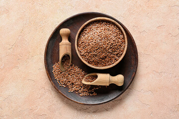 Raw flax seeds on grunge background