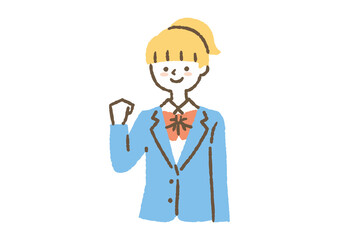 ガッツポーズをする女子学生_色