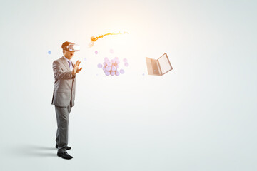 Man wearing virtual reality goggles