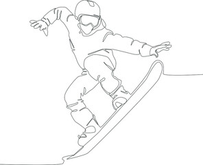 Simple continuous line drawing a people playing snowboarding in winter Olympic. Draw in black and white background. Winter Olympic. Winter Games. Vector illustration.