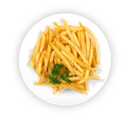 Fresh french fries in plate. Unhealthy Eating concept