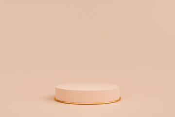Minimal cylinder beige podium pedestal product stand on beige background 3D rendering