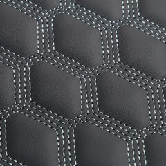 Texture of gray leather background with square pattern and stitch, macro