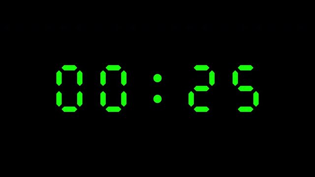 Thirty seconds to zero (30-0) modern digital countdown timer on transparent background