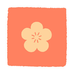 オレンジ色の背景に薄い単色の梅の花が描かれたカラーイラスト