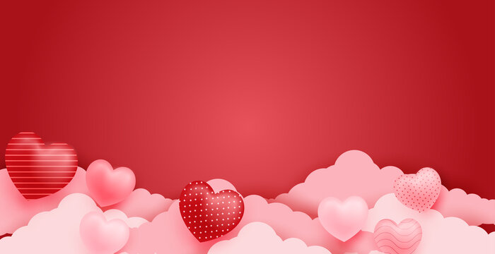 Valentine background with 3d love symbol and abstract shape, pink background concept
