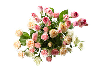 Obraz na płótnie Canvas Bouquet of beautiful fresh roses on white background