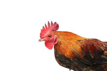 Red crested chicken on a white background.