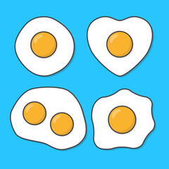 Set Of Fried Eggs Vector Icon Illustration. Omelette Egg Flat Icon