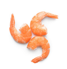 Tasty boiled shrimp tails on white background