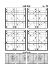 Four sudoku puzzles of comfortable medium level. Set 28. Answers included.
