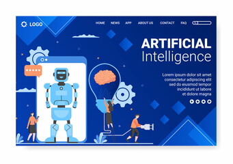 Artificial Intelligence Digital Brain Technology Landing Page Template Flat Illustration Editable of Square Background for Social media or Greetings Card
