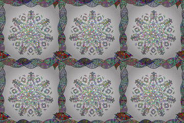 Seamless pattern with interesting doodles on colorfil background. Pano. Raster illustration.