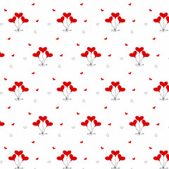  Vector seamless pattern with heart-shaped balloons. Pattern for Valentine's Day. Doodle style. Minimalistic pattern.