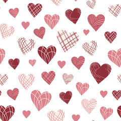 Romantic seamless pattern with different heart in graphic style. Love theme simple elements. Illustration perfect for design of Valentine's Day and wedding, wrapping paper, fabric, home textile.