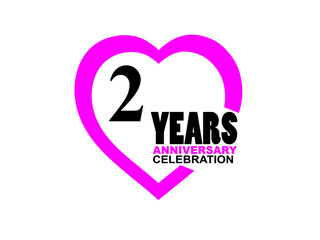 2 Anniversary celebration simple logo with heart design