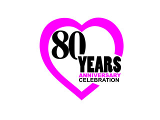 80 Anniversary celebration simple logo with heart design