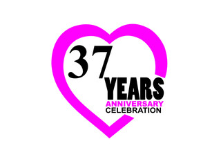 37 Anniversary celebration simple logo with heart design