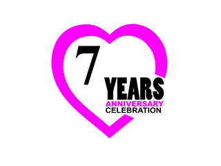 7 Anniversary celebration simple logo with heart design