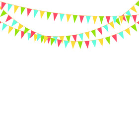 Party Background with Colorful Flags. Celebration Event, Birthday, Carnival flag garlands.