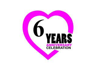 6 Anniversary celebration simple logo with heart design