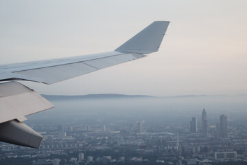 Fototapeta premium Frankfurt central city view from airplane