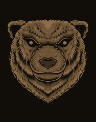 Illustration bear head on black background