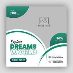 Holiday package social media post template for travel agency