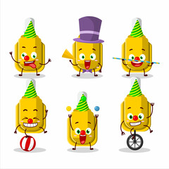 Cartoon character of yellow correction pen with various circus shows