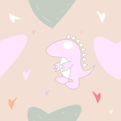 Dinosuar seamless pattern with love background.Vector illustration.