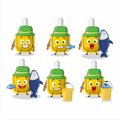 Fototapeta premium A fisherman yellow correction pen cartoon picture catch a big fish