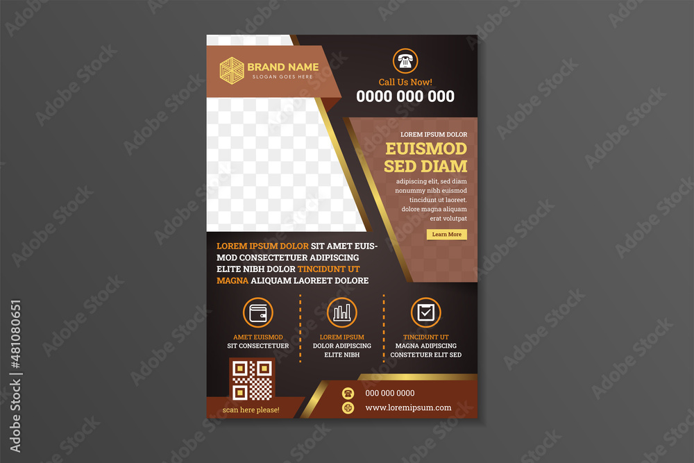 Poster modern abstract flyer design template use vertical layout. dark brown background combined with orang