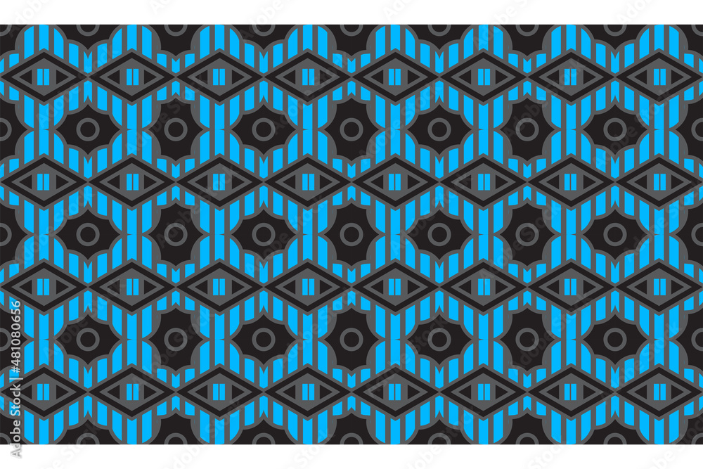 Poster diagonal rectangle music player symbol seamless pattern in blue and black colors. vertical cloud wit