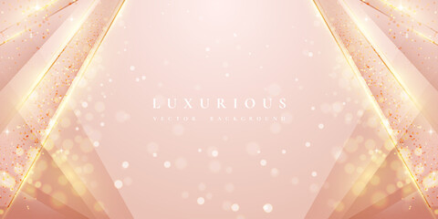 Luxurious modern rosegold background with shiny gold lines and blank space for promotional text.