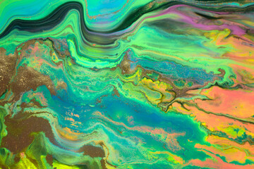 Rainbow abstract liquid ink gradient pattern. Fluorescent liquid bright texture.