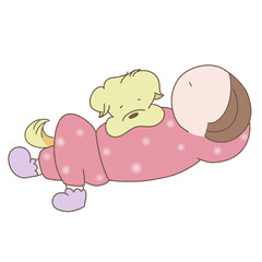 ペットの犬と寝る女の子