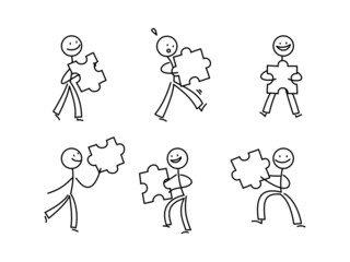シンプルな棒人間のイラストセット　ビジネス　パズル　ピース