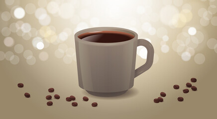 realistic coffee in white cup hot americano drink horizontal