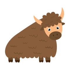 Vector illustration of cute yak isolated on white background.