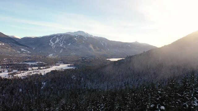 Aerial View Of A Ski Resort At Sunset
