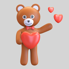 teddy bear holding heart love icon valentine day symbol 3d render illustration