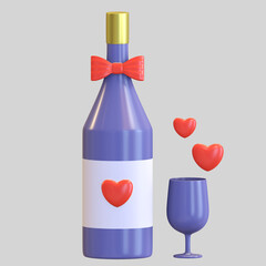 wine love icon valentine day symbol 3d render illustration