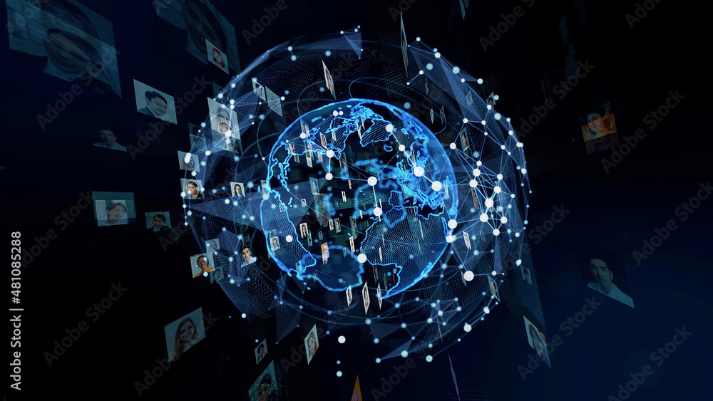 Poster Social networking service concept. Global communication network.