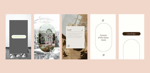 Set of elegant instagram template for blog, brand. Editable quotes stories	