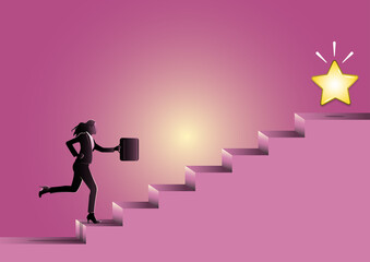 Fototapeta na wymiar Businesswoman walking the stair for success symbol